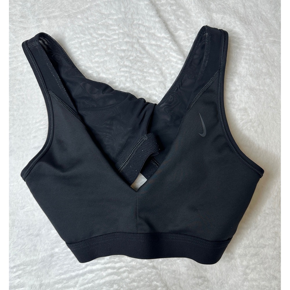 Nike Dri-FIT Sports Bra Womens Medium Black Twist Back Mesh Swoosh
